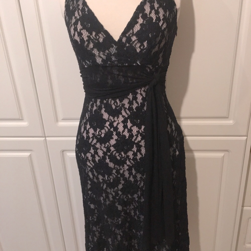 Boston Proper Black Sheath Midi Dress V-Neck Sleeveless
